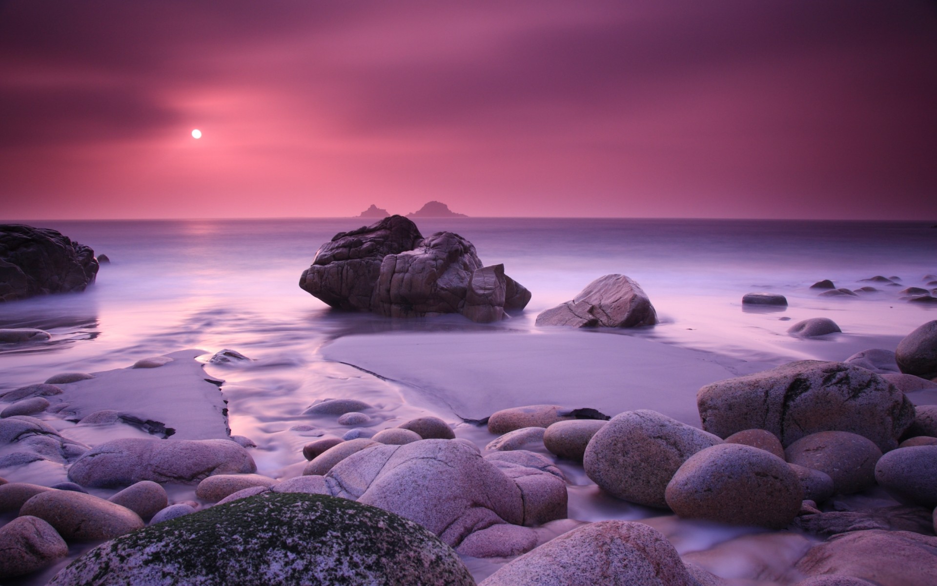 paysage coucher de soleil plage océan mer eau mer paysage soir aube crépuscule soleil rock ciel paysage voyage nature sable violet pierres