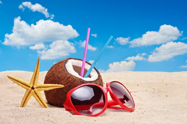 Vacation on a summer beach against a blue sky