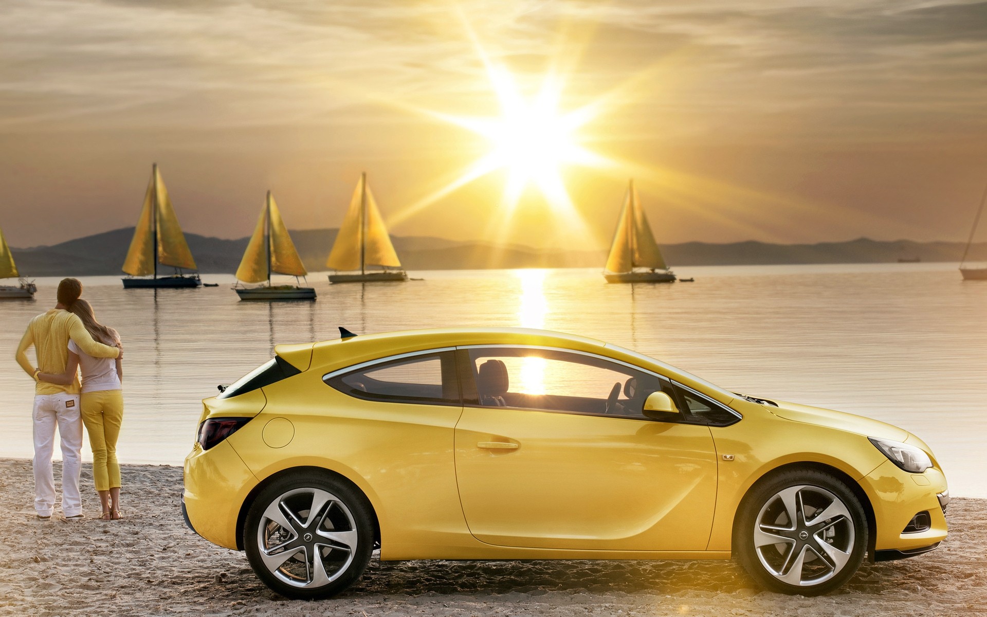 opel car vehicle transportation system beach sunset hurry opel astra