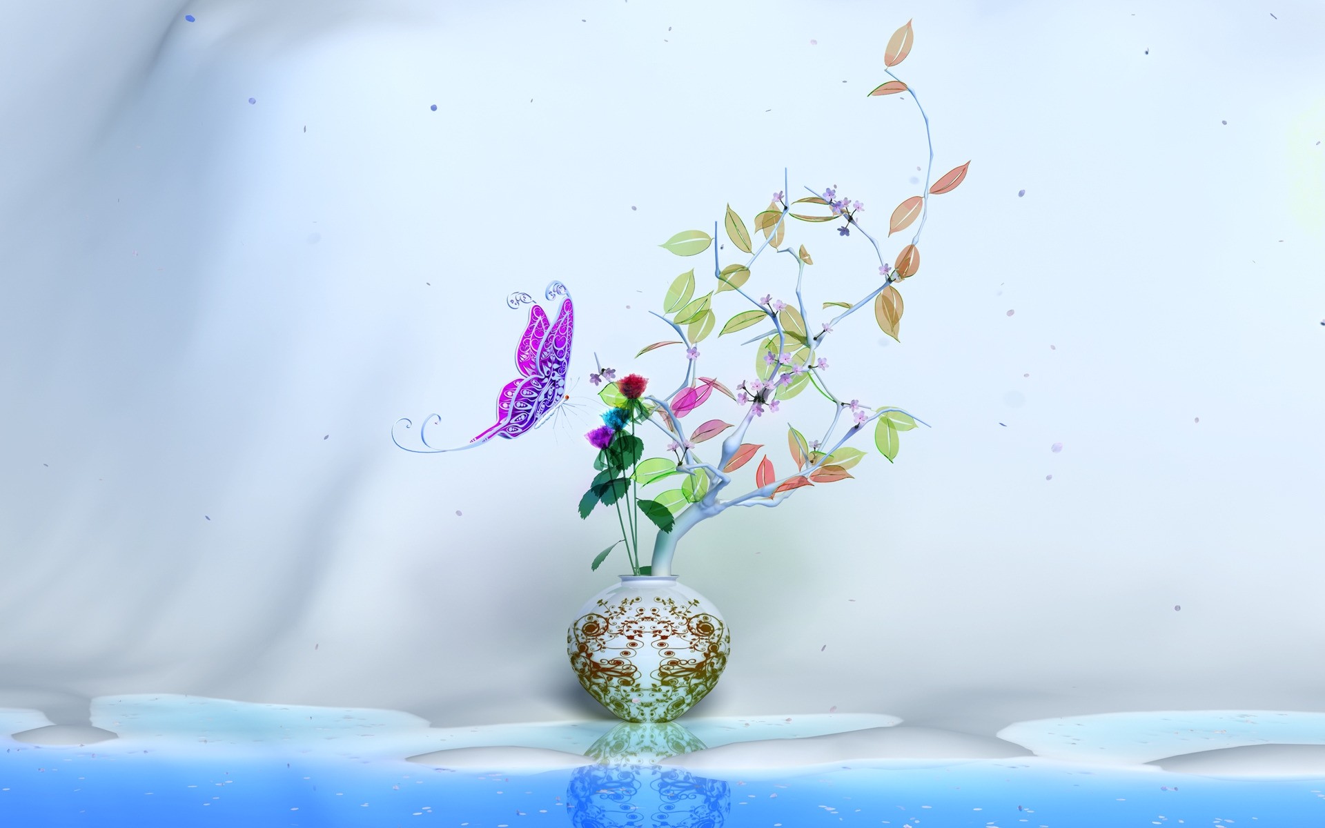 fantasie natur desktop wasser blume dekoration farbe tropfen blase 3d schmetterling