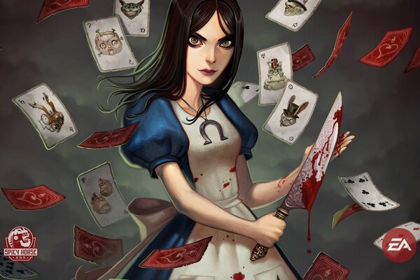 Menina com uma faca no fundo de cartas de jogar