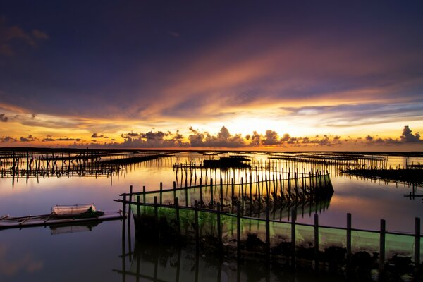 Landscape with lake and sunrise