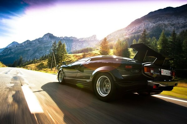 Voiture de sport sur la route dans la nature