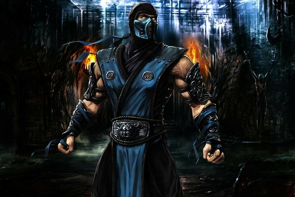 Mavi bir arka plan üzerinde savaşçı Alt-Zero