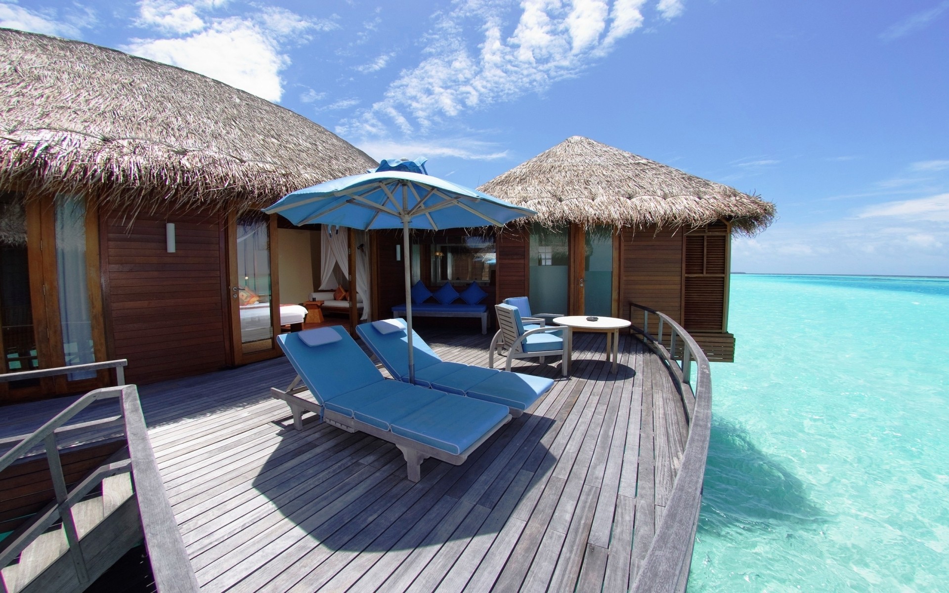 summer resort hotel chair vacation relaxation tropical bungalow travel luxury beach ocean leisure idyllic exotic paradise hut water wood turquoise sea maldives