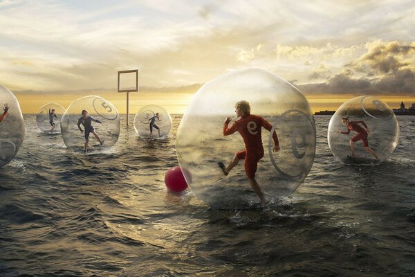 Jouer au football sur l eau