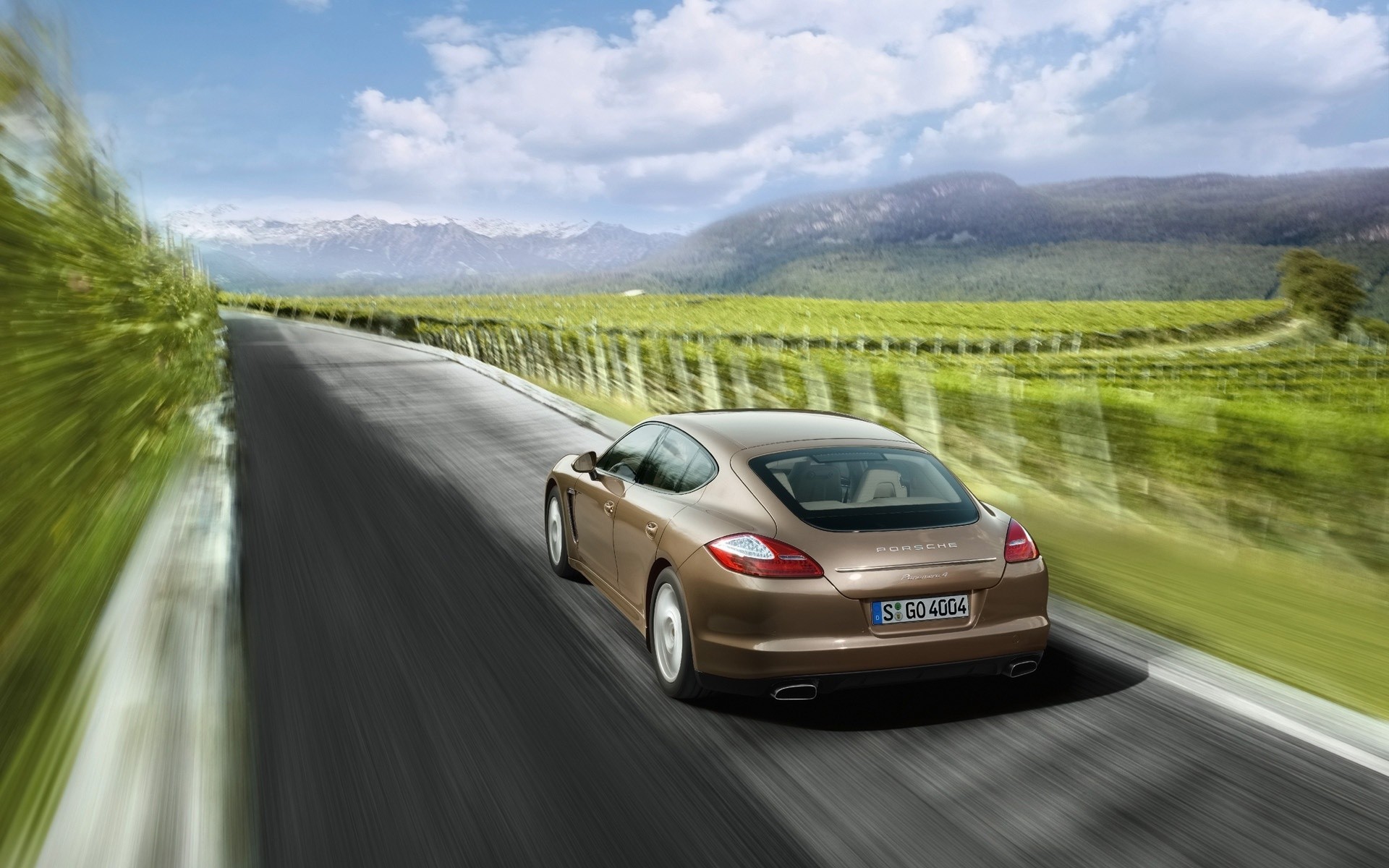 porsche asphalt car road fast transportation system hurry travel drive vehicle highway blur grass pavement landscape sky