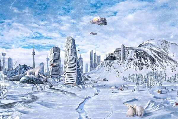 Ciudad del futuro invierno fantasía