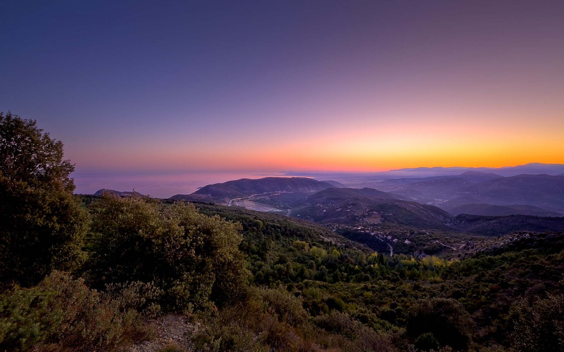 landschaft landschaft sonnenuntergang himmel berge natur reisen dämmerung sonne im freien licht dämmerung lila