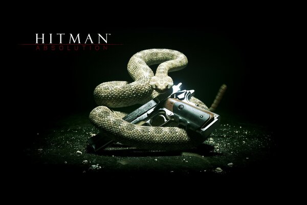 Hitman. A gun and a snake on a black background