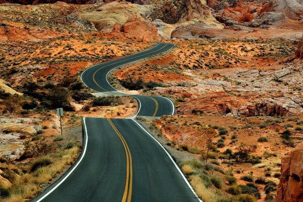 A winding road passing through the desert