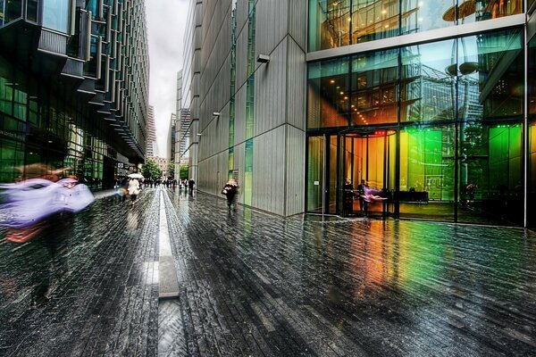 Image of urban architecture with multicolored illumination of buildings