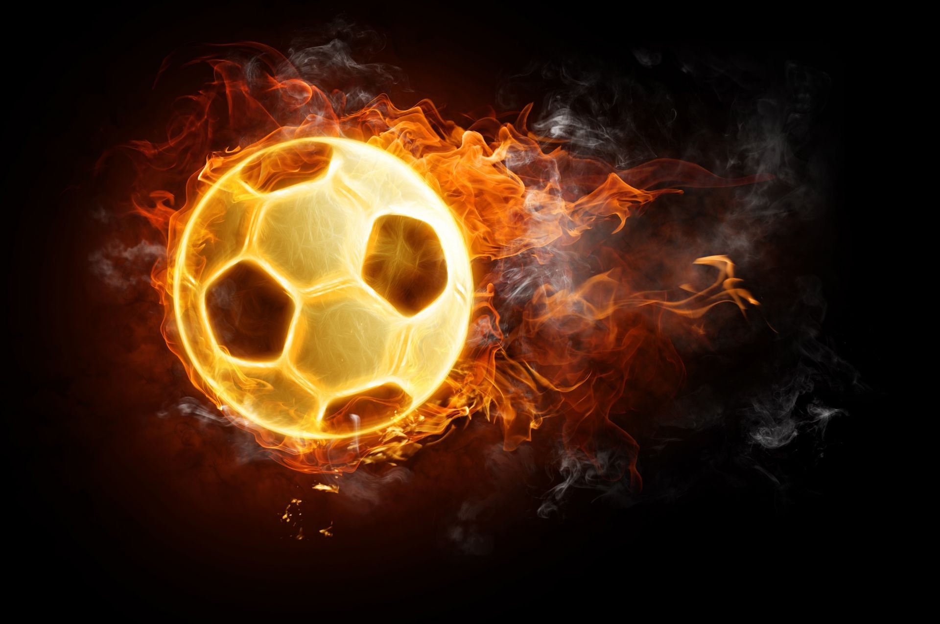 Ball football fire black background tongues of flame - Phone wallpapers