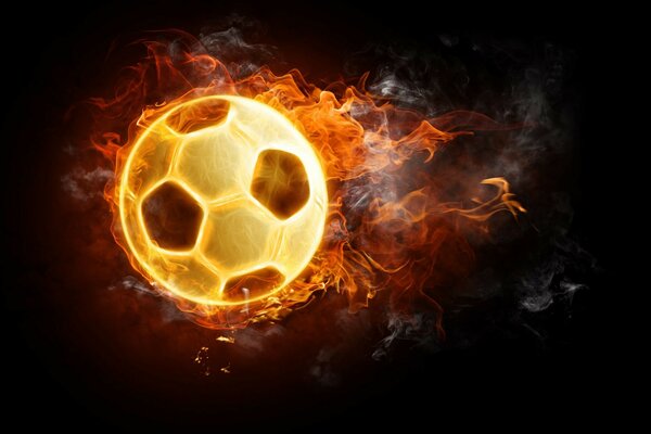 Ball football fire black background tongues of flame