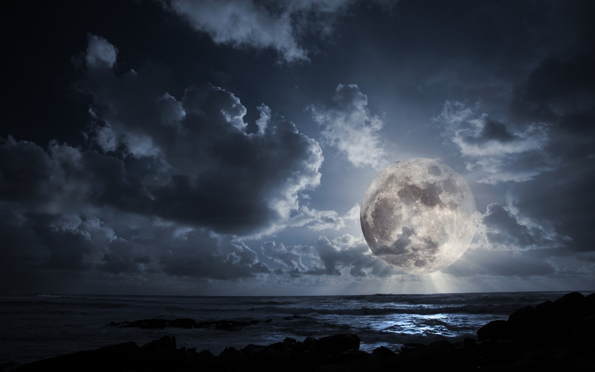 space water sky moon storm nature ocean sea landscape sunset dark sun dramatic beach dusk cloud light rain dawn evening night clouds