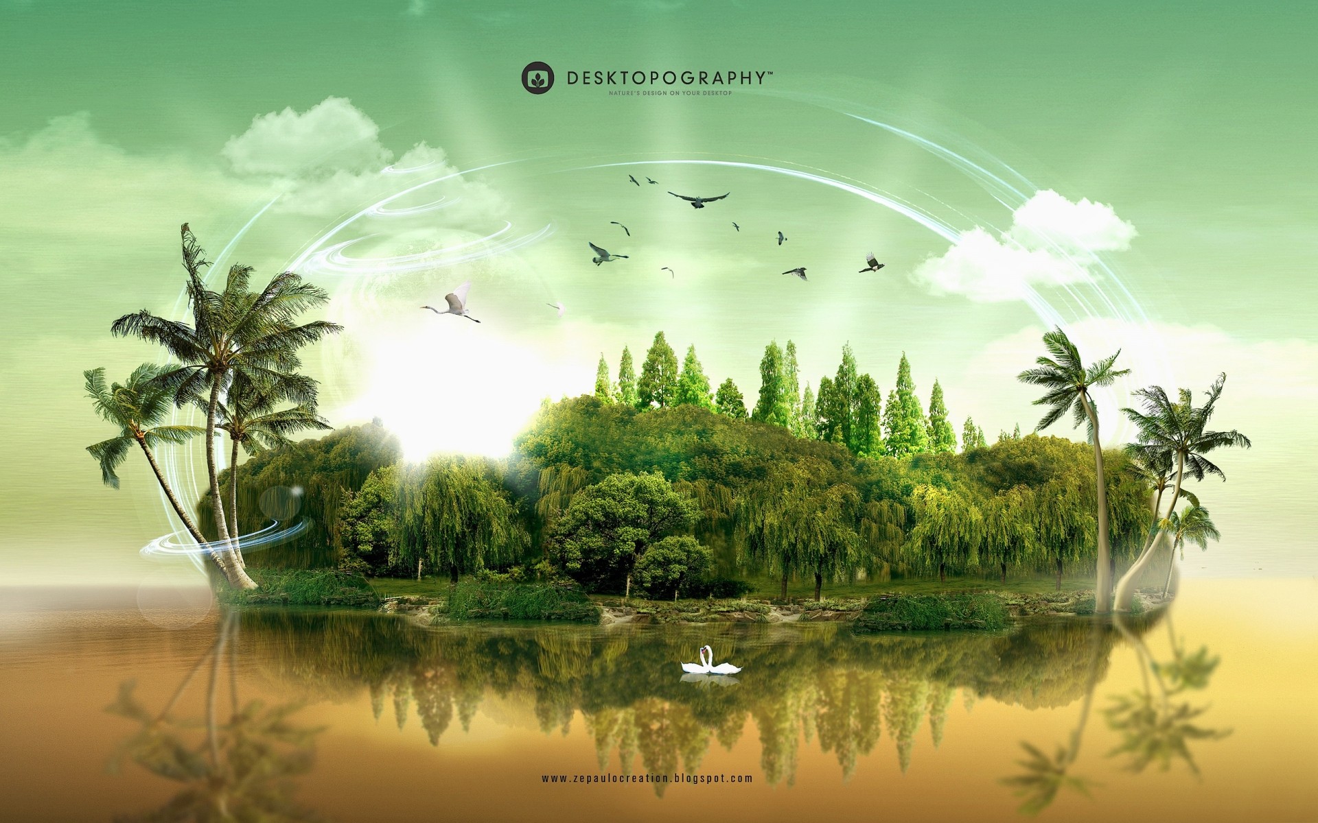 photo manipulation nature water summer tropical sky tree sun dawn grass idyllic palm landscape travel fair weather outdoors reflection lake cloud composure