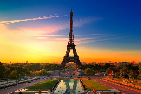 Paris Tower on sunset background