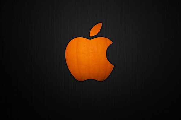 Apple logo in orange on a dark background