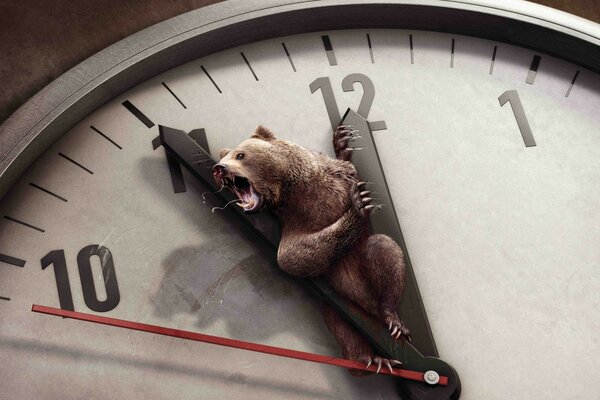 Immagine umoristica di un orologio con un orso