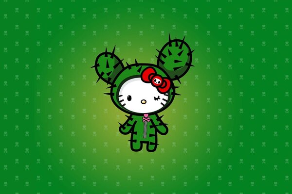 Chica cactus sobre fondo verde