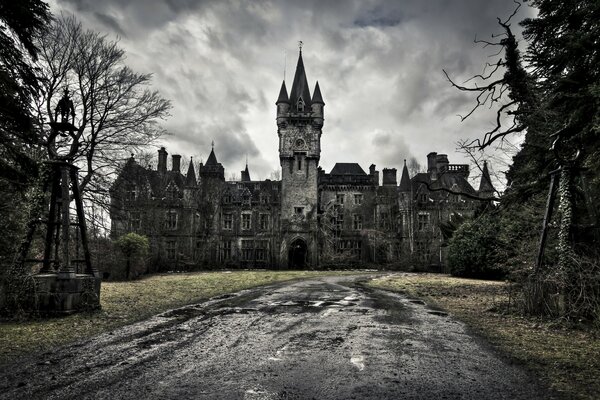 A gloomy old castle. Architecture of cities