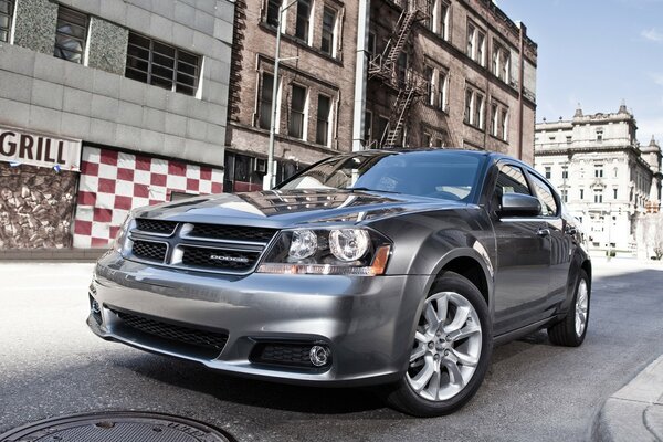 Dodge in the city glossy grey