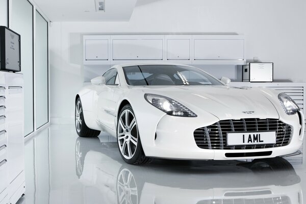 White aston martin in the cabin