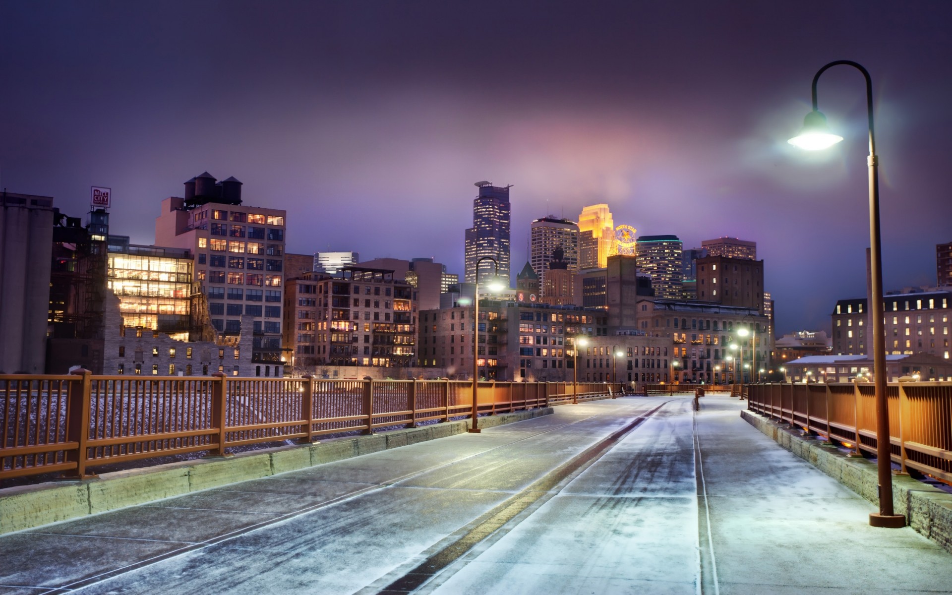 usa ville architecture ville centre-ville voyage maison crépuscule skyline urbain gratte-ciel pont soir coucher de soleil rue ciel route lumière eau bureau système de transport minneapolis nuit neige hiver