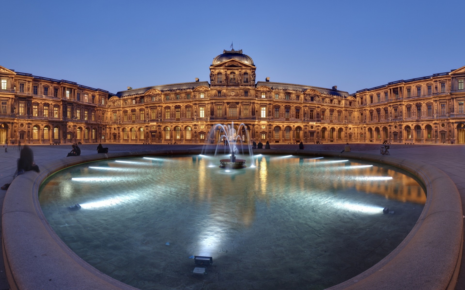 frança arquitetura viagens cidade casa fonte água ao ar livre crepúsculo céu administração reflexão velho luz turismo antigo atração turística noite luz do dia urbano drh louvre papel de parede