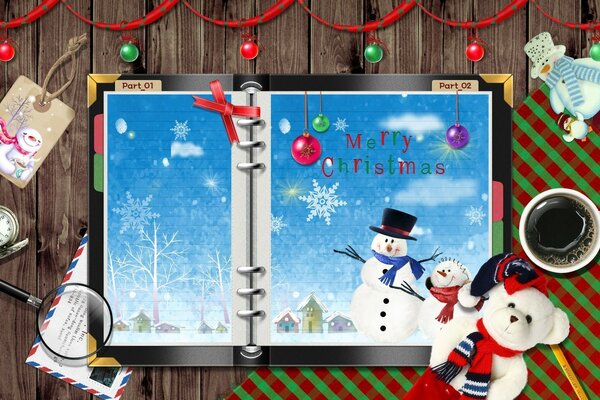 Holiday card with snowmen