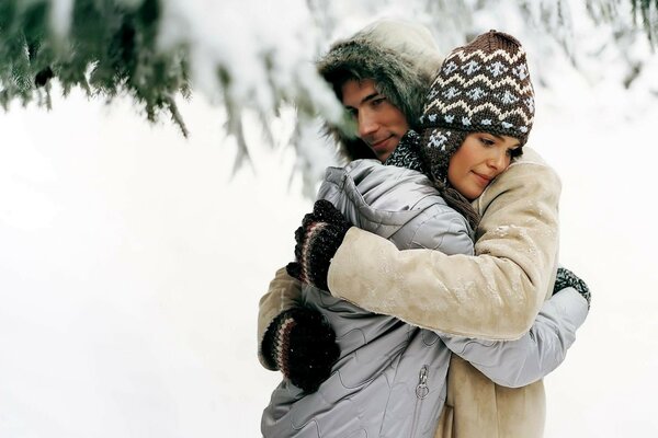 A couple in love in cold winter