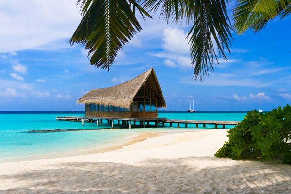 Isla tropical con una casa en el agua