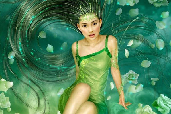 A girl in a green dress - as an image of spring