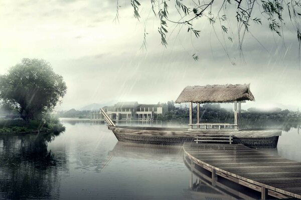 Bäume Boot regen Weide