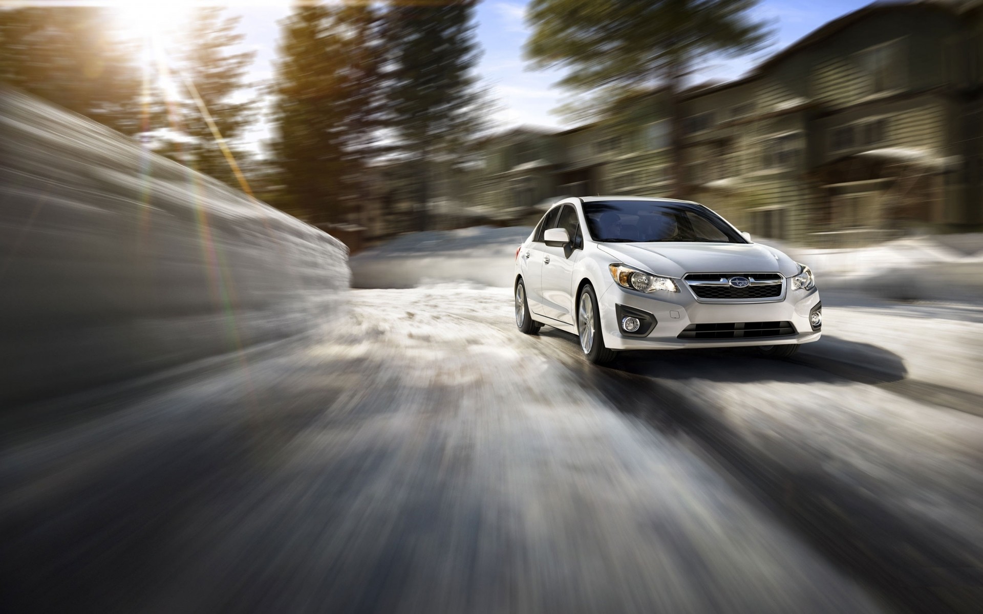 subaru car blur hurry road fast asphalt transportation system vehicle pavement action street snow motion travel winter subaru imprezza speed cars