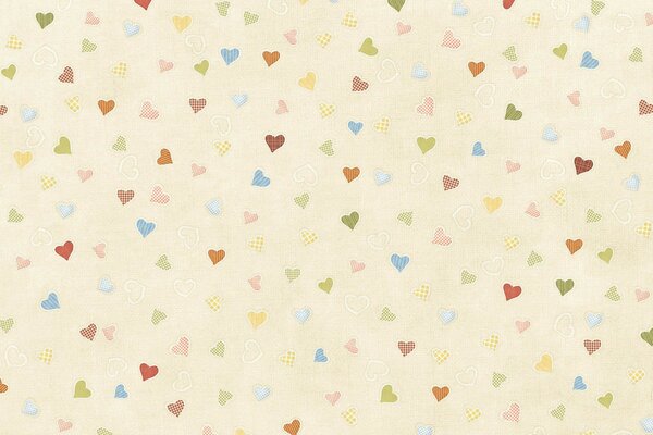 Illustration colored hearts on beige background