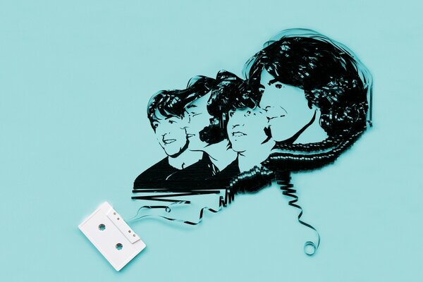 Portrait of the Beatles from a cassette tape