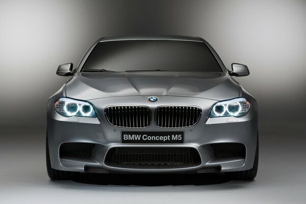 BMW car on a gray background front view