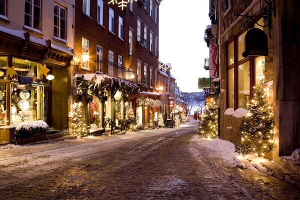 Strada vicolo strada case inverno alberi di Natale nuovo anno Natale