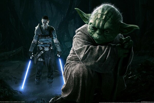 El maestro Yoda y el Jedi de Star Wars