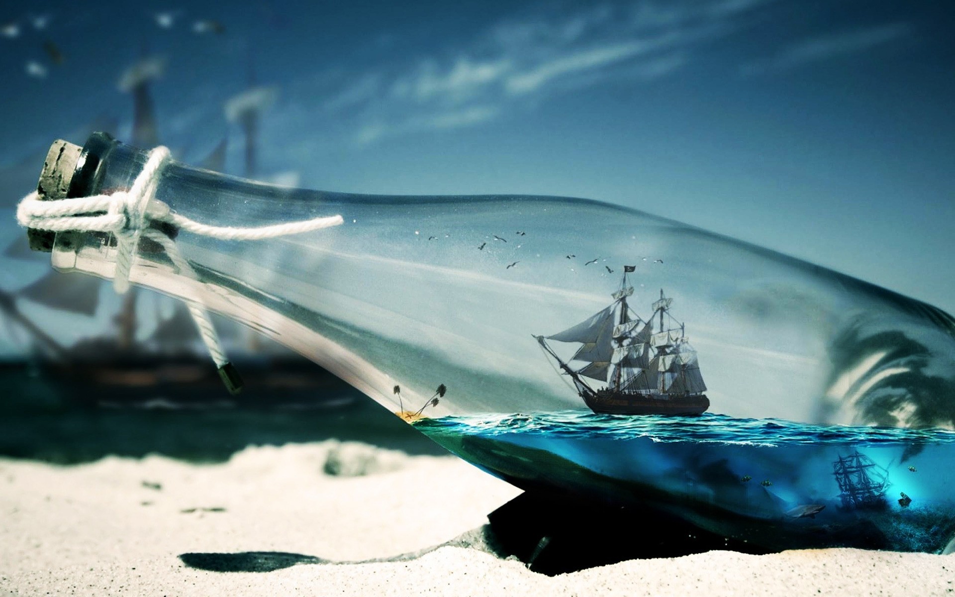 photo manipulation beach sea ocean travel cold water landscape sky reflection turquoise bottle