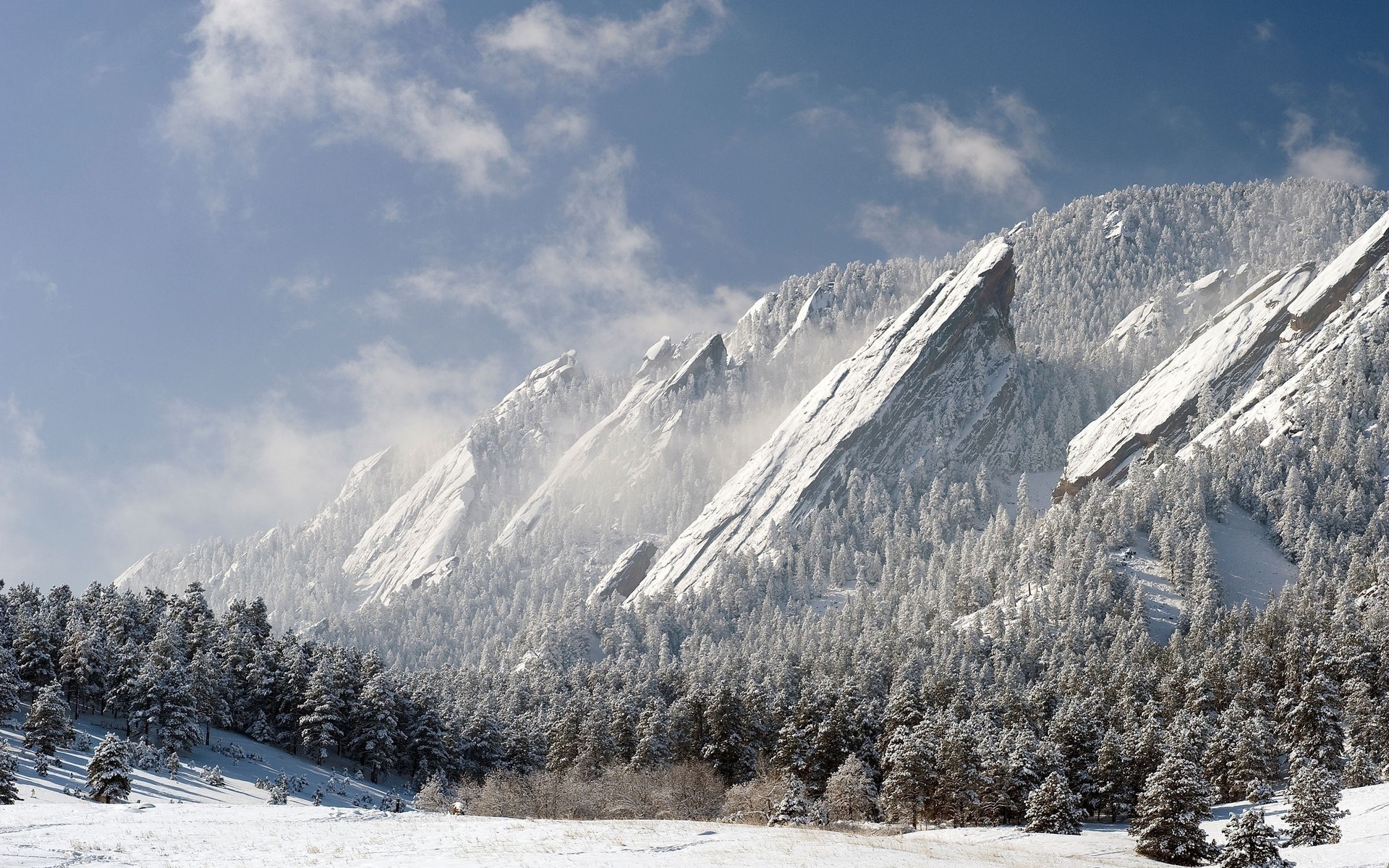 invierno nieve montañas frío hielo escarcha madera paisaje escénico congelado nevado tiempo naturaleza árbol bosque fondo