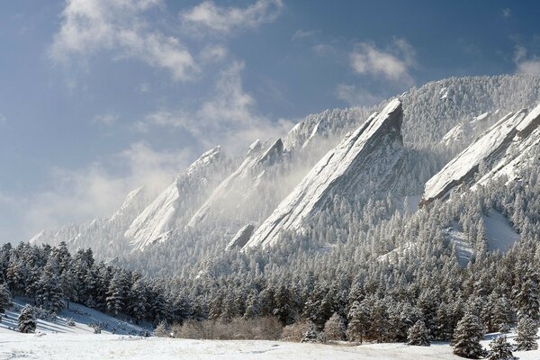 Snowy mountain peaks in winter