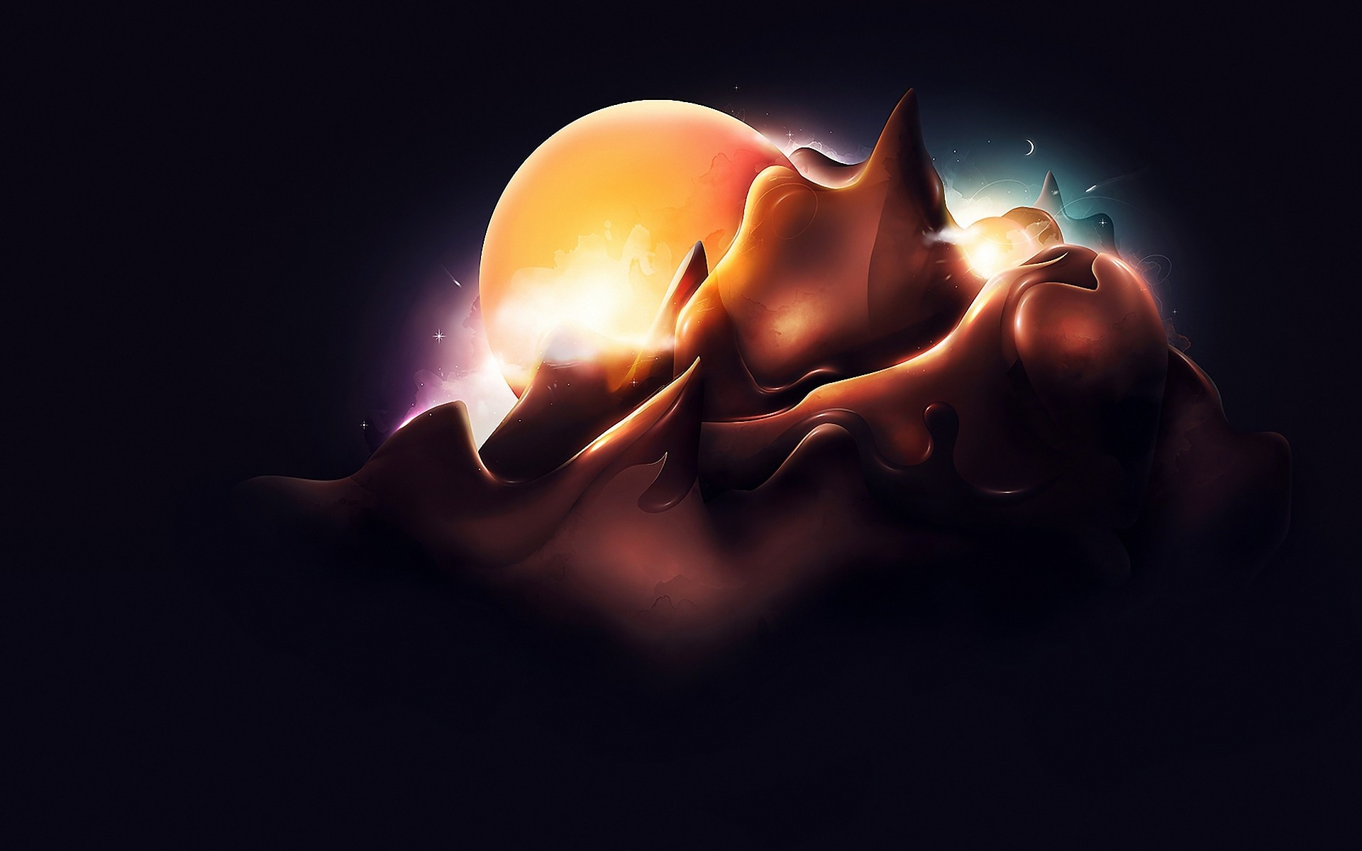 abstract flame dark hot moon art nude light fantasy illustration planet stars sky