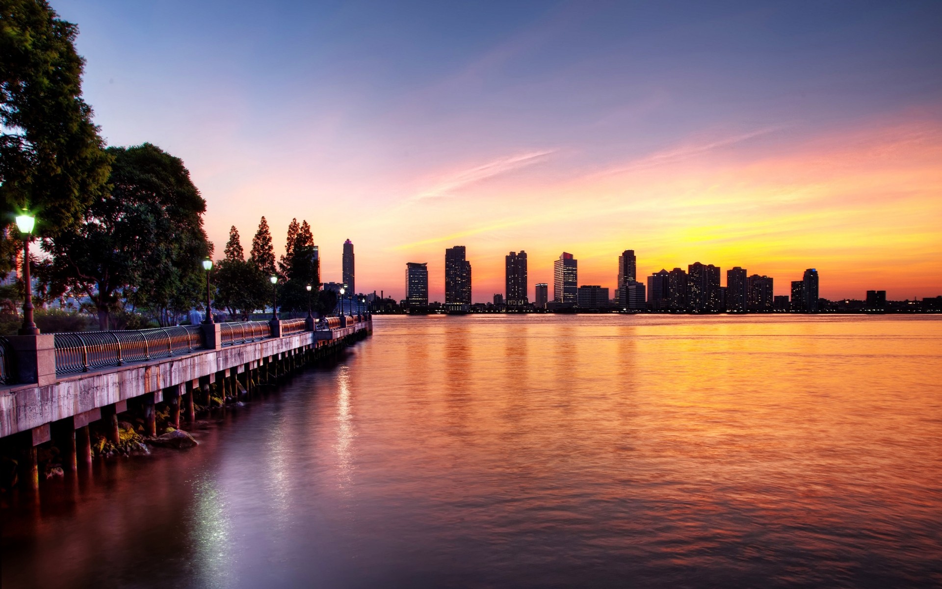 united states sunset water dusk travel evening dawn sky city architecture river reflection pier outdoors skyline usa hudson river