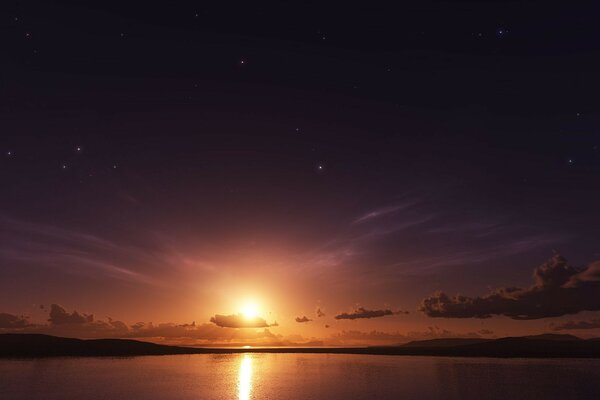 Cielo estrellas puesta de sol mar nubes