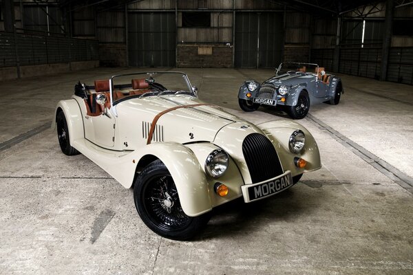 Two vintage Morgan cars