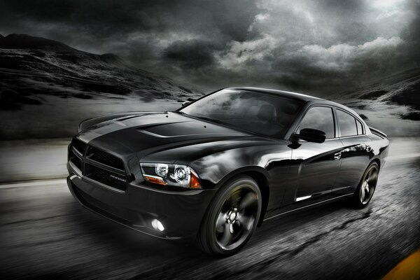 Dodge coche negro en movimiento