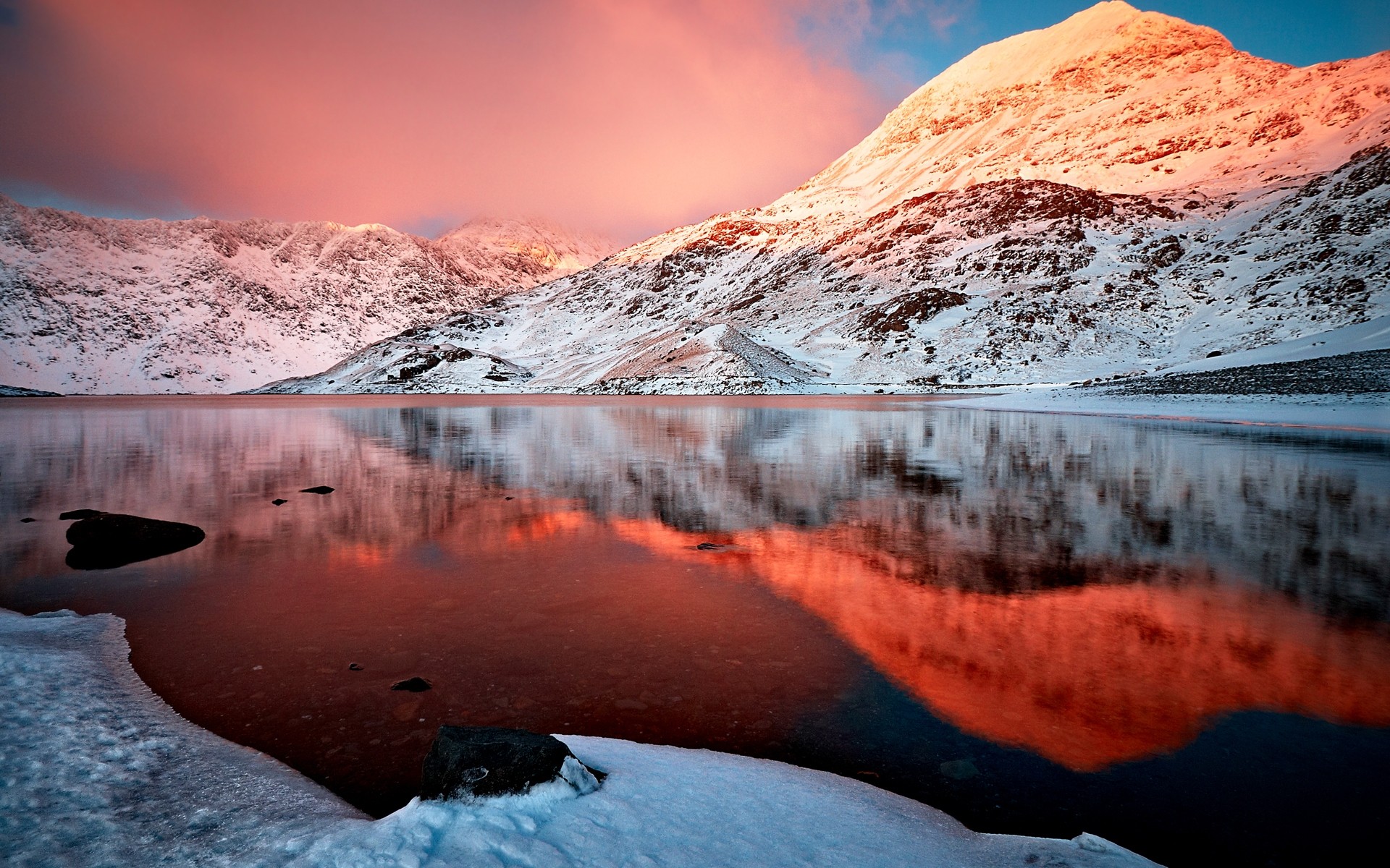 landscapes landscape water snow reflection travel mountain lake outdoors dawn sunset nature scenic winter rock