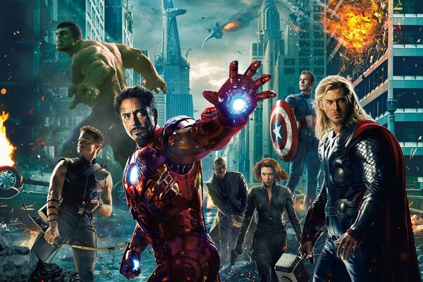 Şehrin yıkımına karşı Avengers hakkında bir film afişi